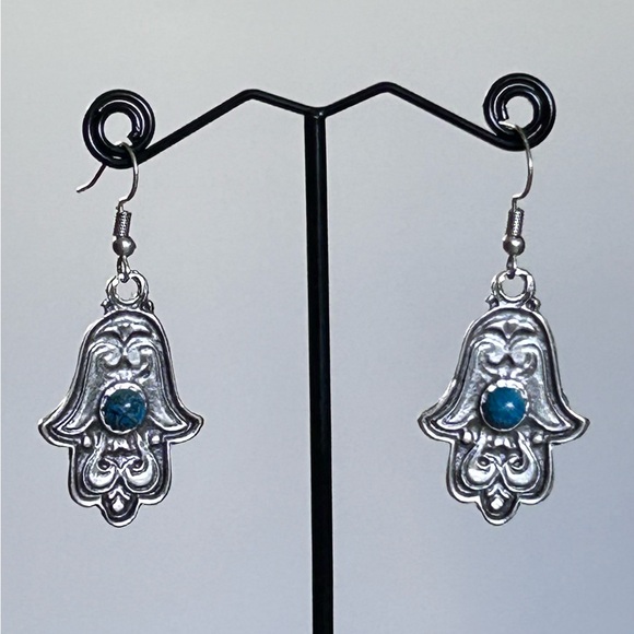 Jewelry - Handmade Hamsa Hand Turquoise Stone Earrings | Artisan Jewelry